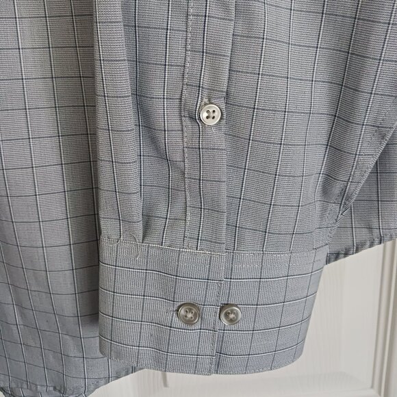 Calvin Klein Men's Dress Shirt Sz 2X White with Blue Plaid Long Sleeve Slim Fit - Picture 6 of 8